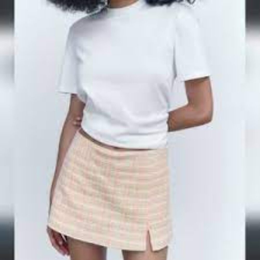 NWT Zara Pink Textured Tweed High Waist Mini Skort